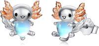 wholesale 925 Sterling Silver Heart Angel Wings Stud Earrings with Blue Stone-Axolotl