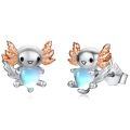 wholesale 925 Sterling Silver Heart Angel Wings Stud Earrings with Blue Stone-0-0