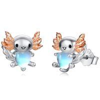 wholesale 925 Sterling Silver Heart Angel Wings Stud Earrings with Blue Stone-Axolotl