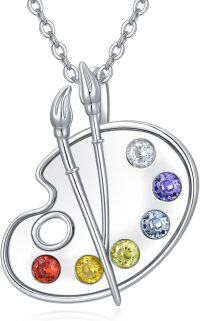 wholesale 925 Sterling Silver Artist Palette Necklace with Paintbrushes and Colorful Crystals Graduation Jewelry for Women Class of 2023 Inspirational Gift-Palette-White Gold
