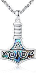 wholesale 925 Sterling Silver  Abalone Shell Inlay Norse Thors Hammer Pendant Necklace-0-0