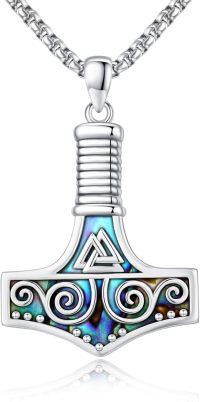 wholesale 925 Sterling Silver  Abalone Shell Inlay Norse Thors Hammer Pendant Necklace-G-Abalone Shell