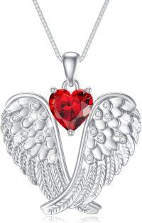 wholesale 925 Sterling Silver Birthstone Angel Wings Pendant Necklace for Women Christmas Gift-1-Jan-Garnet