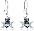 wholesale 925 Sterling Silver Black Cat with Pentagram and Crescent Moon Drop Earrings for Women - Wicca Witchcraft Gothic Jewelry-0-0