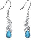 wholesale 925 Sterling Silver Feather Shape Turquoise Stone Dangle Earrings  for Women and Moms-0-0