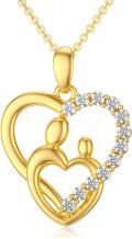 wholesale 14K Gold Mother and Child Heart Shape Diamond Pendant Necklace-0-0
