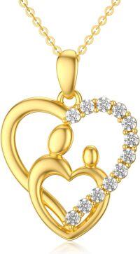 wholesale 14K Gold Mother and Child Heart Shape Diamond Pendant Necklace-MOM-Style 2