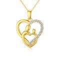 wholesale 14K Gold Mother and Child Heart Shape Diamond Pendant Necklace-0-0