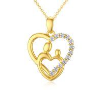 wholesale 14K Gold Mother and Child Heart Shape Diamond Pendant Necklace-MOM-Style 2