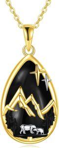wholesale Gold 925 Sterling Silver Black Onyx Mountain & Bears Pendant Necklace for Women Gifts-0-6