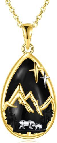 wholesale Sterling Silver Moonstone Mama Bear Necklace for Women Girls Mom-black onyx bear necklace