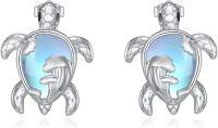 wholesale 925 Sterling Silver Blue Moonstone Sea Turtle Stud Earrings - Ocean Animal  for Women-Sea Turtle