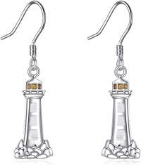 wholesale 925 Sterling Silver Opal Ocean Wave Lighthouse Dangle Earrings with Stones and Elements-Lighthouse