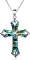 wholesale 925 Sterling Silver Abalone Shell Inlay Cross Pendant Necklace for Women Christian s for Mother Wife Daughter Sister-0-0