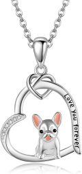 wholesale 925 Sterling Silver French Bulldog Love You Forever Heart Pendant Necklace-0-0