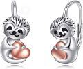 wholesale 925 Sterling Silver Sloth Heart Hoop Earrings - Cute Animal  for Women-0-0