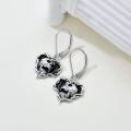 wholesale 925 Sterling Silver Black Enamel Heart with Skull Pendant Leverback Drop Earrings - Gothic Punk Style  for Men & Women (Halloween)-0-1