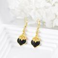 wholesale Gold-Plated 925 Sterling Silver Black Onyx Heart-Shaped Filigree Drop Earrings-0-2
