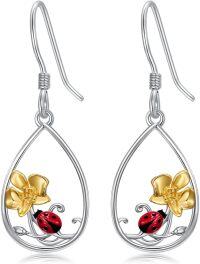 wholesale 925 Sterling Silver Ladybug Flower Drop Earrings for Women Girls  4cm Long-B-Ladybug