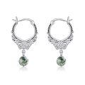 wholesale 925 Sterling Silver Green Moss Agate & Carved Butterfly Design Dangle Drop Earrings for Women Girls  4cm Long-0-0