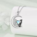 wholesale 925 Sterling Silver Crescent Moon with Cats and Heart Shape Stone Pendant Necklace for Women-0-2