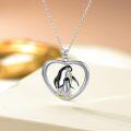 wholesale 925 Sterling Silver Penguin Family Heart Pendant with Lab-Grown Cubic Zirconia Necklace for Women and Girls-0-1