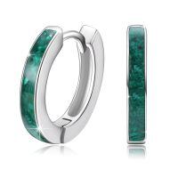 wholesale 925 Sterling Silver Simulated Opal Hoop Earrings for Women Hypoallergenic Huggie Hinged Hoops Colorful Jewelry Gift-14mm Silver Malachite-14