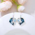 wholesale 925 Sterling Silver Blue Crystal Crowned Heart & Wave Stud Earrings for Women-0-1