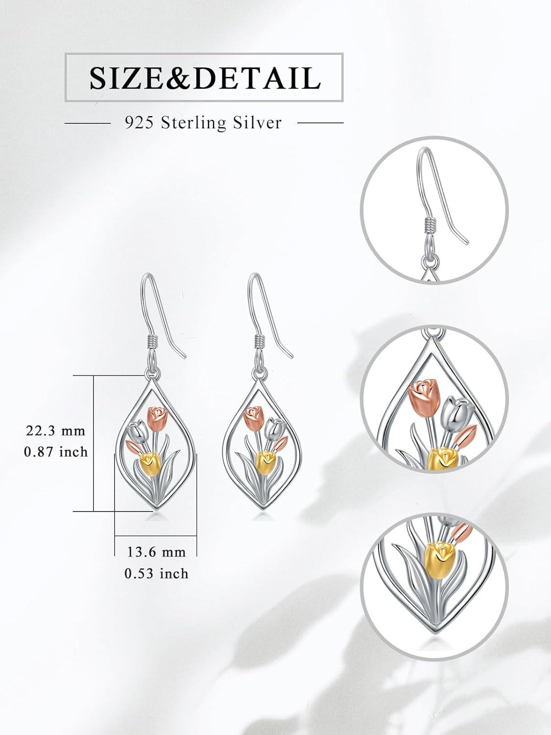 wholesale 925 Sterling Silver Tulip Drop Earrings with Gold and Rose Tone Accents-0-4