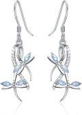 wholesale 925 Sterling Silver Hypoallergenic Blue Crystal Dragonfly Drop Earrings-0-0