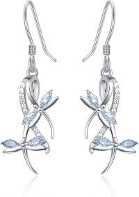 wholesale 925 Sterling Silver Hypoallergenic Blue Crystal Dragonfly Drop Earrings-aquamarine