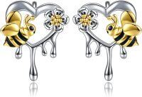 wholesale 925 Sterling Silver Bee and Flower Drip Stud Earrings - Unique Gift for Her-Animal earrings-bee earrings