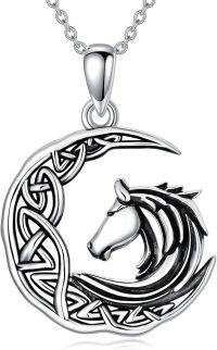 wholesale 925 Sterling Silver Celtic Knot Moon & Horse Head Pendant Necklace Luck Charm  for Women Girls-Moon Horse