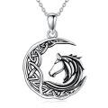 wholesale 925 Sterling Silver Celtic Knot Moon & Horse Head Pendant Necklace Luck Charm  for Women Girls-0-0