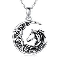 wholesale 925 Sterling Silver Celtic Knot Moon & Horse Head Pendant Necklace Luck Charm  for Women Girls-Moon Horse