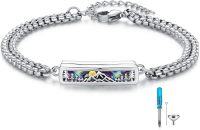 wholesale 925 Sterling Silver Mountain Scene Cremation Urn Bracelet with Abalone Shell Inlay and Funnel Set - 3-in-1 Memory  for Women-E-Mountains