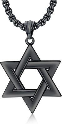 wholesale Sterling Silver Star of David Jewish Men s Necklace-Black