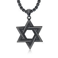wholesale 925 Sterling Silver Star of David Pendant for Men's Jewelry Necklaces Gold Tone Chain 3D Design Minimalist Style Gift Idea-Black
