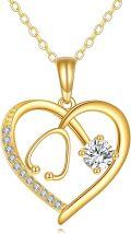 wholesale 14K Yellow Gold Heart-Shaped Stethoscope Pendant Necklace for Nurses Gifts-0-0