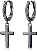 wholesale 925 Sterling Silver Cross Pendant Huggie Hoops for Women Men Minimalist Religious Faith  Set of 4 Pairs-0-0