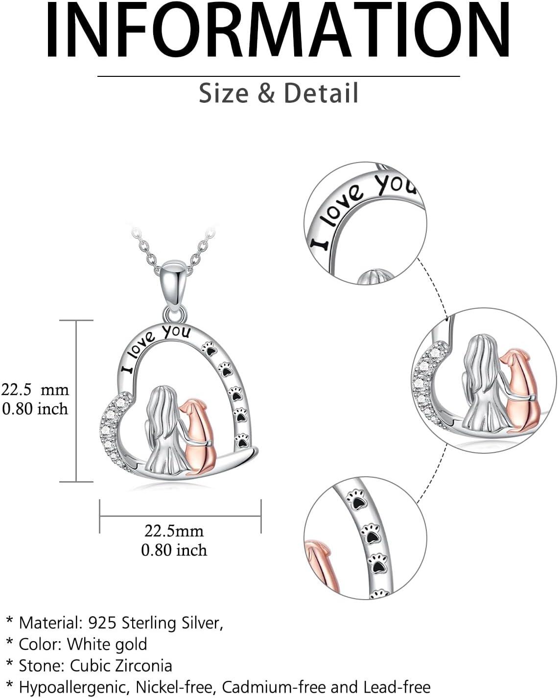 Sterling Silver Dog Necklace with Paw Print I Love You Heart Engraved Gift for Women Pet Lovers-0-2