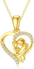 wholesale 14K Gold Mama Bear and Cub Heart Pendant Necklace for Mothers Day Gifts-0-1