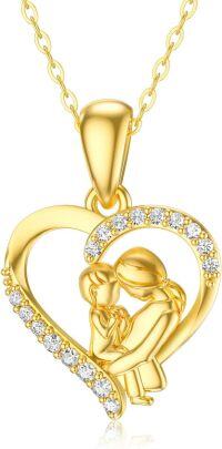 wholesale 14K Gold Diamond Mother and Child in Heart Pendant Necklace for Women - Mothers Day Gifts-Style 7
