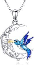 wholesale 925 Sterling Silver Blue Enamel Hummingbird & Moonstone Pendant Necklace for Women and Girls-0-0