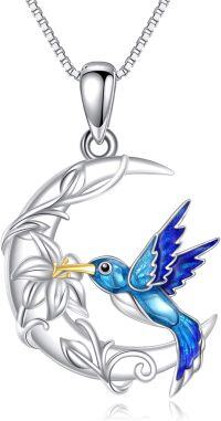 wholesale 925 Sterling Silver Blue Enamel Hummingbird & Moonstone Pendant Necklace for Women and Girls-Hummingbird necklace