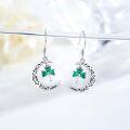 wholesale 925 Sterling Silver Moon & Green Crystal Shamrock Drop Earrings Irish Jewelry-0-1