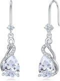 wholesale Sterling Silver Diamond April Birthstone Teardrop Dangle Earrings 22x8mm-0-0