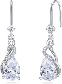 wholesale Sterling Silver Diamond April Birthstone Teardrop Dangle Earrings 22x8mm-04-April