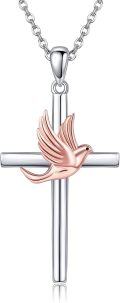 wholesale 925 Sterling Silver Hummingbird/Dove Cross Necklace Bird Pendant Christian Jewelry Catholic Confirmation Gifts for Women-0-0