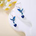 wholesale 925 Sterling Silver Blue Hummingbird Heart Pendant Drop Earrings s for Women-0-2